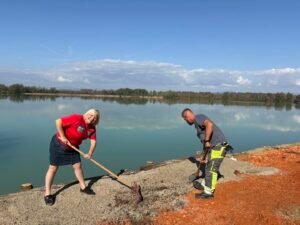 Wendy happy working on swims Lake Sumbar