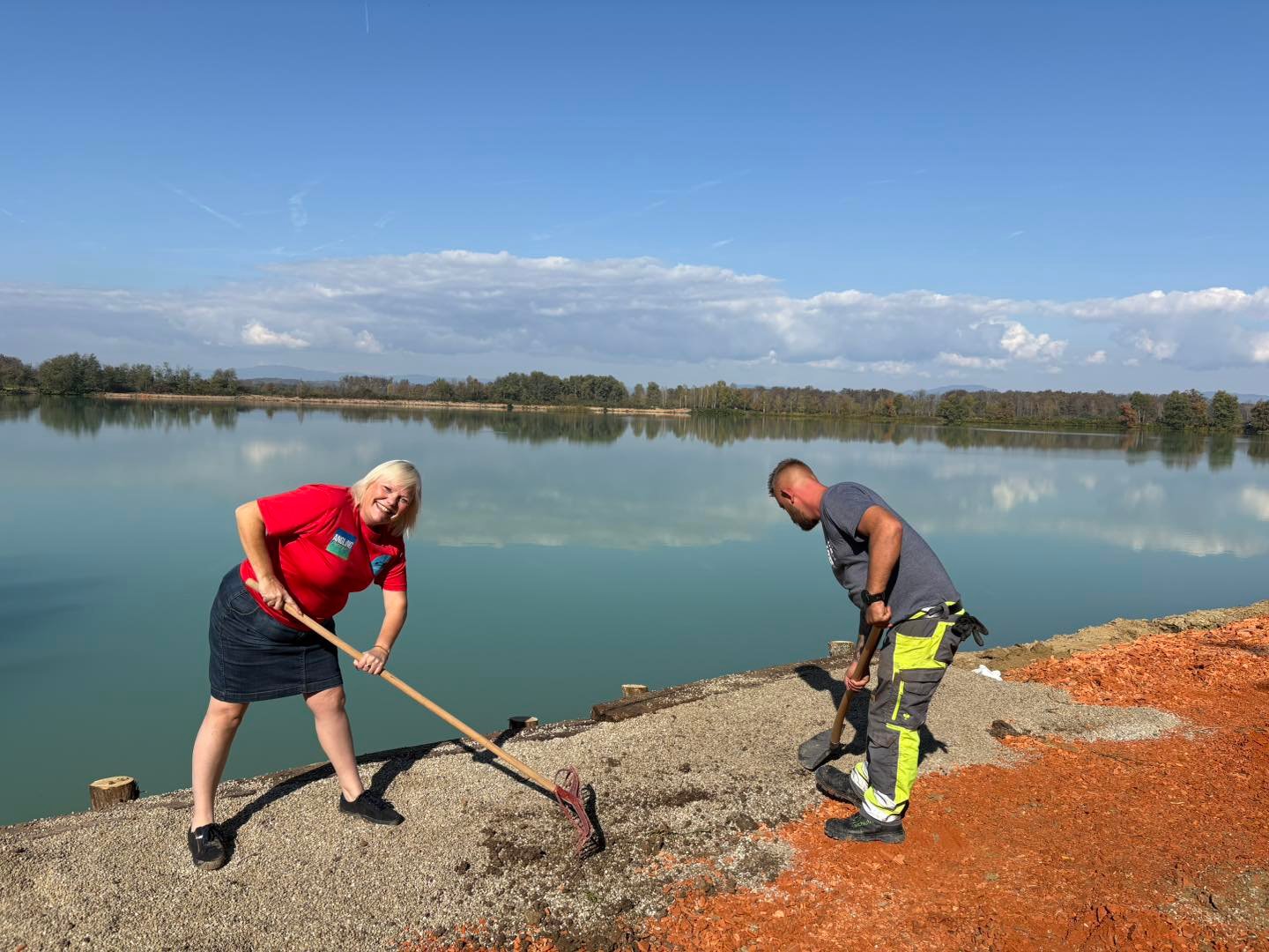 Wendy happy working on swims Lake Sumbar