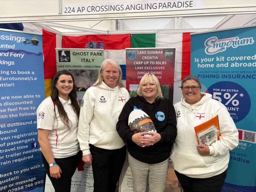 Essex Carp Show exhibition hall filled with anglers visiting fishing stands